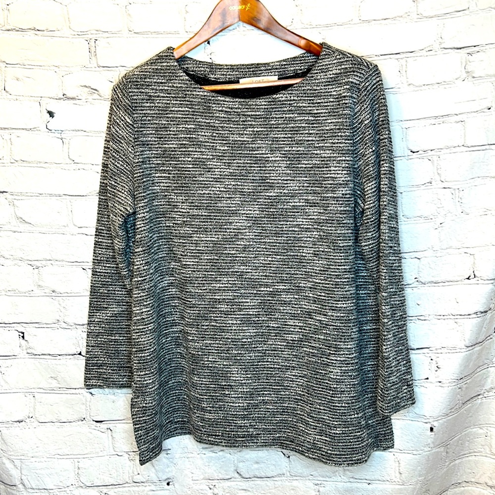 Loft Ann Taylor Black White Long Sleeve Sweater Size X-Large